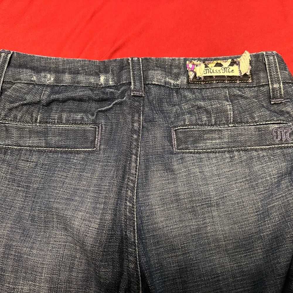 Miss Me Vintage Bell Bottom Dark Blue Jeans with Patterned Waistband - Picture 7 of 8